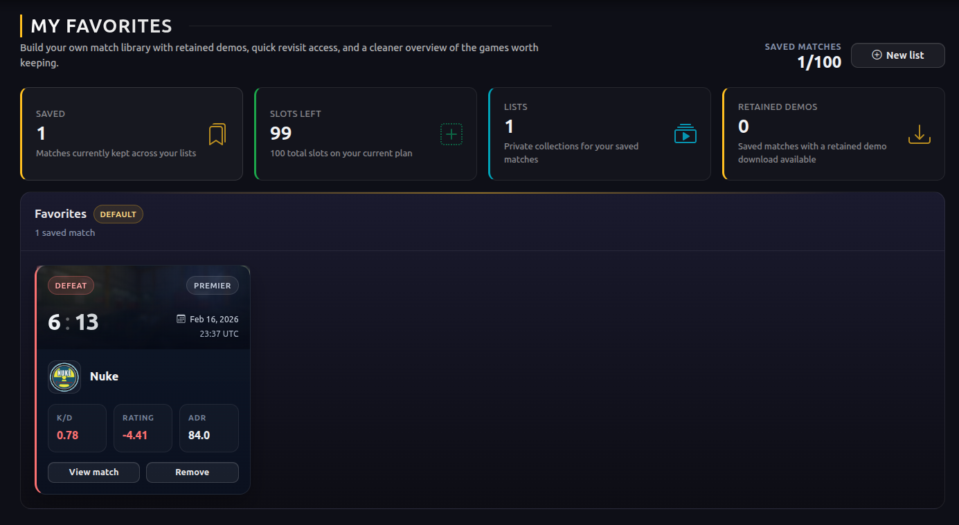 Save your best matches and view them again whenever you want